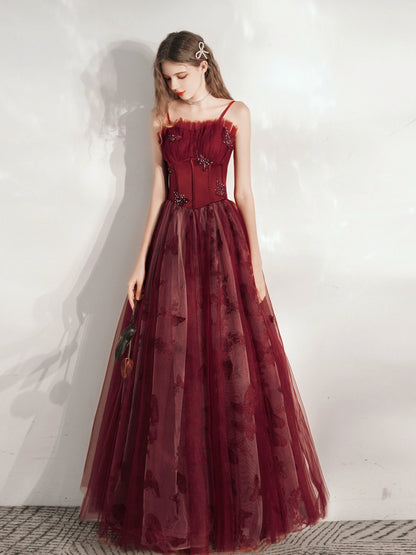 sequin bow applique maxi dress in burgundy