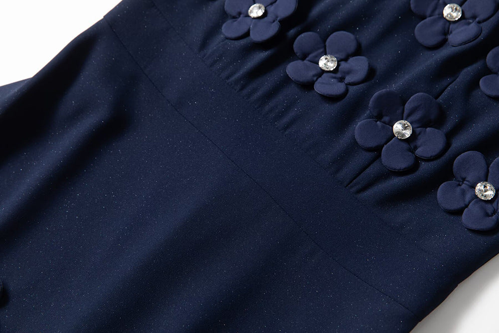 abito midi Katherine con applicazioni di fiori 3D in blu navy