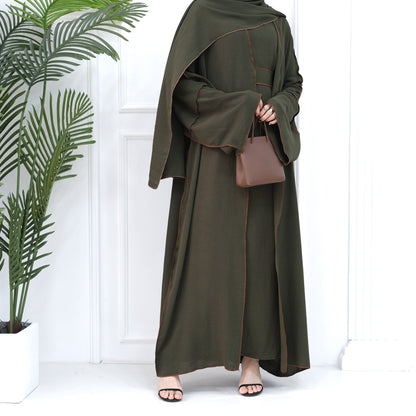 3pcs Set Cardigan+without Sleeves Inner Dress+Hijab