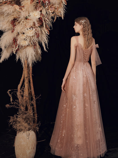 sequin embroidery maxi dress in pink-orange