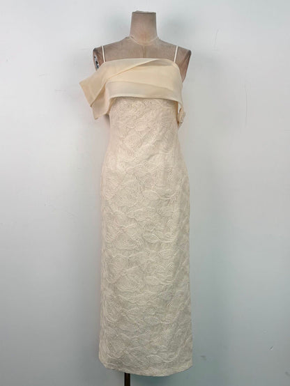 tiffany apricot Sheath off Shoulder Sleeve Lace Maxi Dress