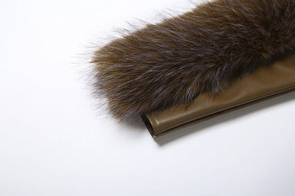 sibyl Leather fur collar asymmetrical mini dress in brown