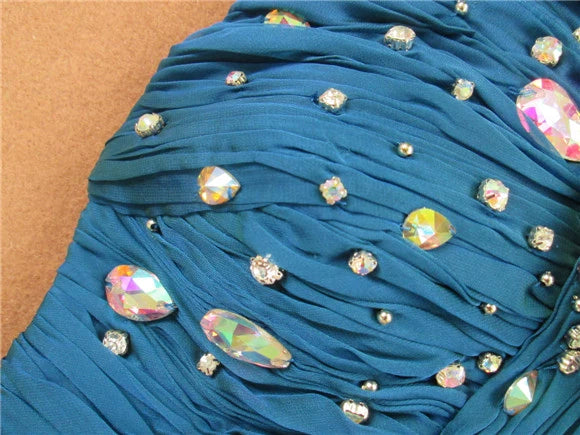 Blue chiffon tube top with large diamond buckle maxi dress