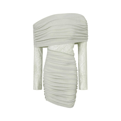 Matcha lace strapless spliced knitted mini dress