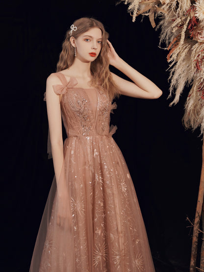 sequin embroidery maxi dress in pink-orange