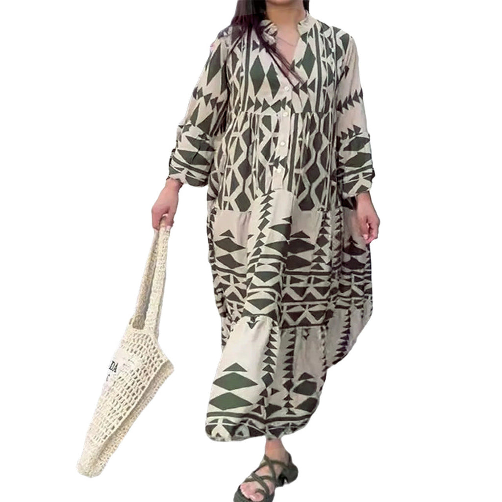 Ladies Elegant Printed Shirt Skirt Bohemian Dress