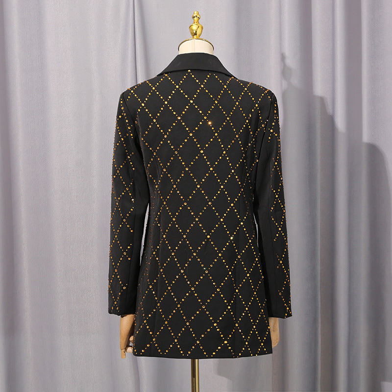 Blazer nero con colletto ripiegato e strass Adelaide