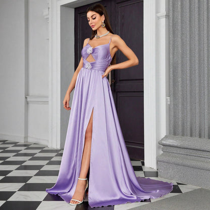flower embellished cutout chiffon maxi dress in purple