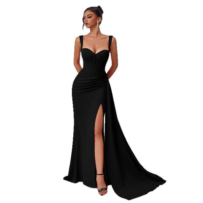 Hip-hugging high-slit suspender long dress