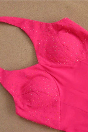 Rose red halter neck chiffon long beaded evening gown