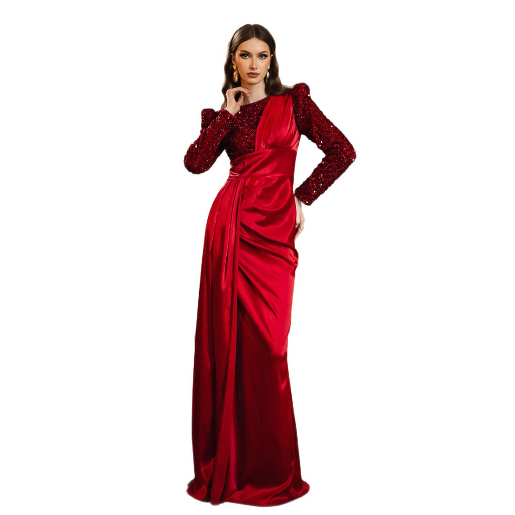 calista sequin stain maxi dress in burgundy