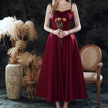 carol bow satin maxi dress in burgundy