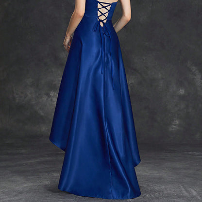 alberta rhinestone embellishment strapless satin maxi dress in blue