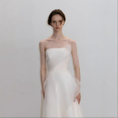 Lyuba White French Lightweight High-End Strapless Slim Fit Simple Maxi Dress