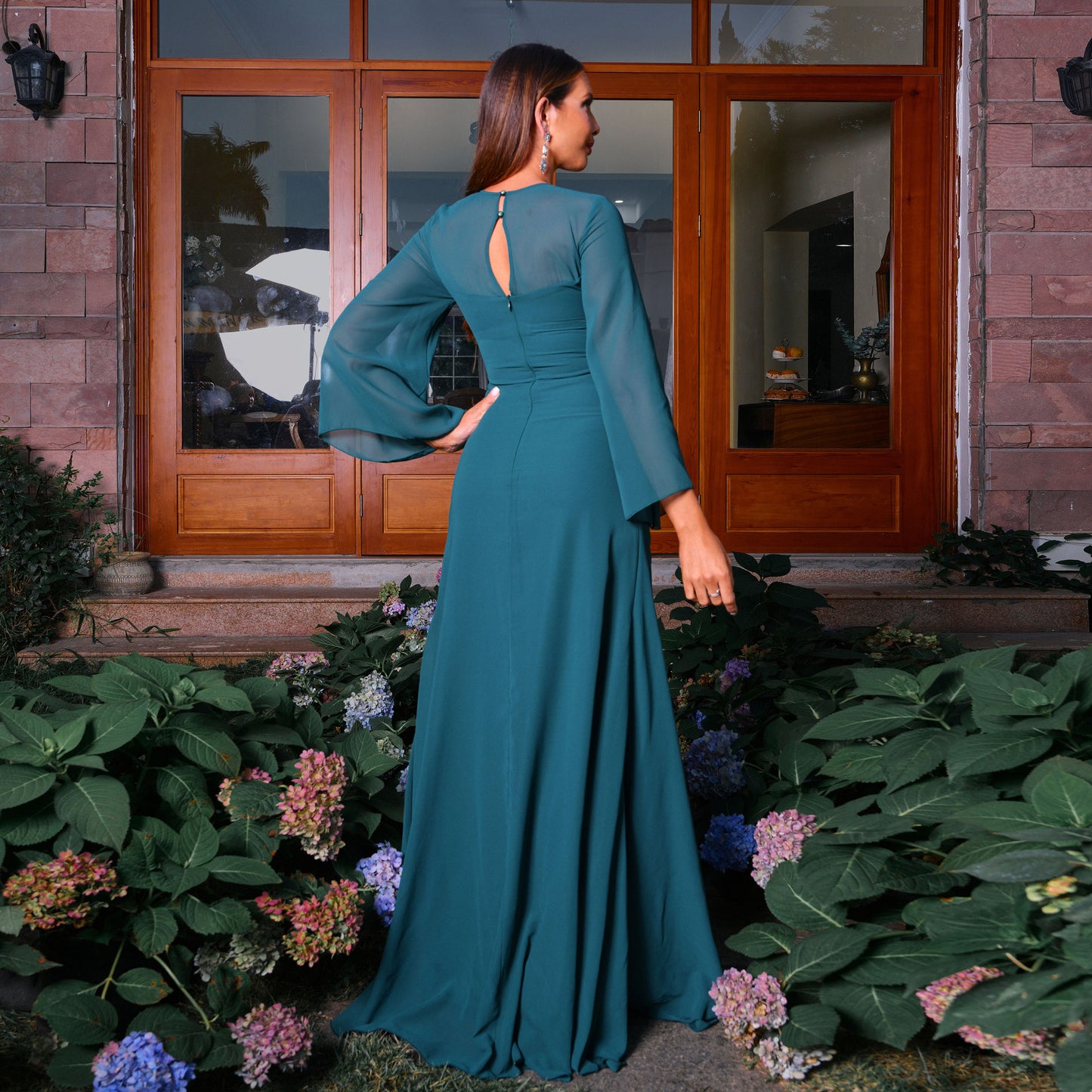simona dark green chiffon maxi dress
