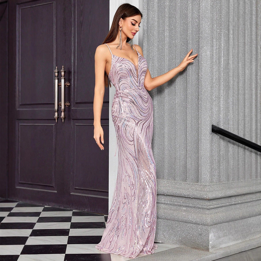sequin stripe detail bodycon maxi dress in pink