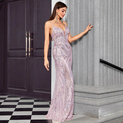 sequin stripe detail bodycon maxi dress in pink