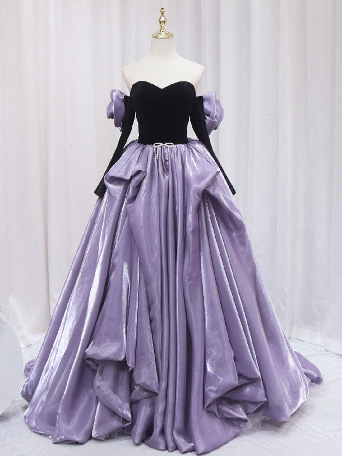Purple/Black A-Line Long Prom Dresses