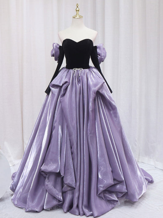 Purple/Black A-Line Long Prom Dresses