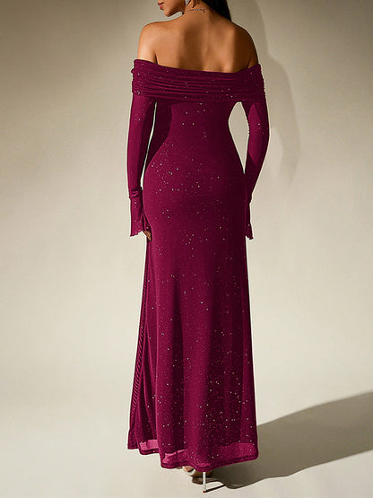sprinkled strapless long-sleeved maxi dress