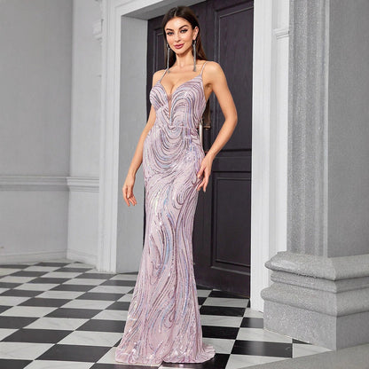sequin stripe detail bodycon maxi dress in pink