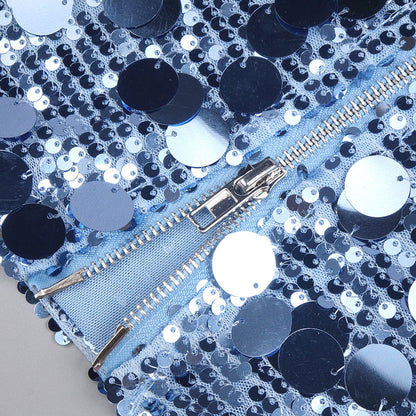 roberta Deep V-Neck Sequin Column Gown in blue