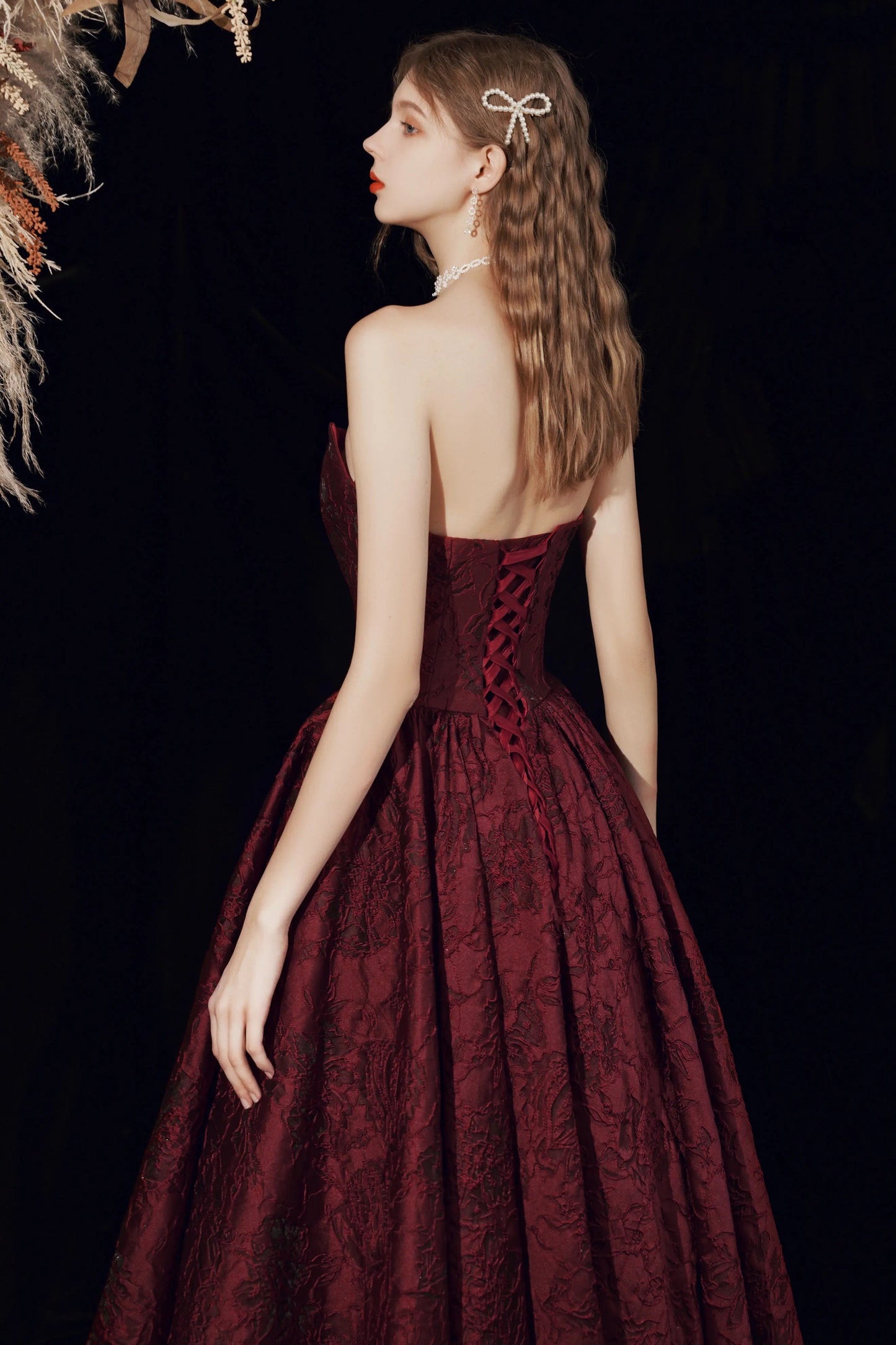 kate Red satin strapless maxi dress