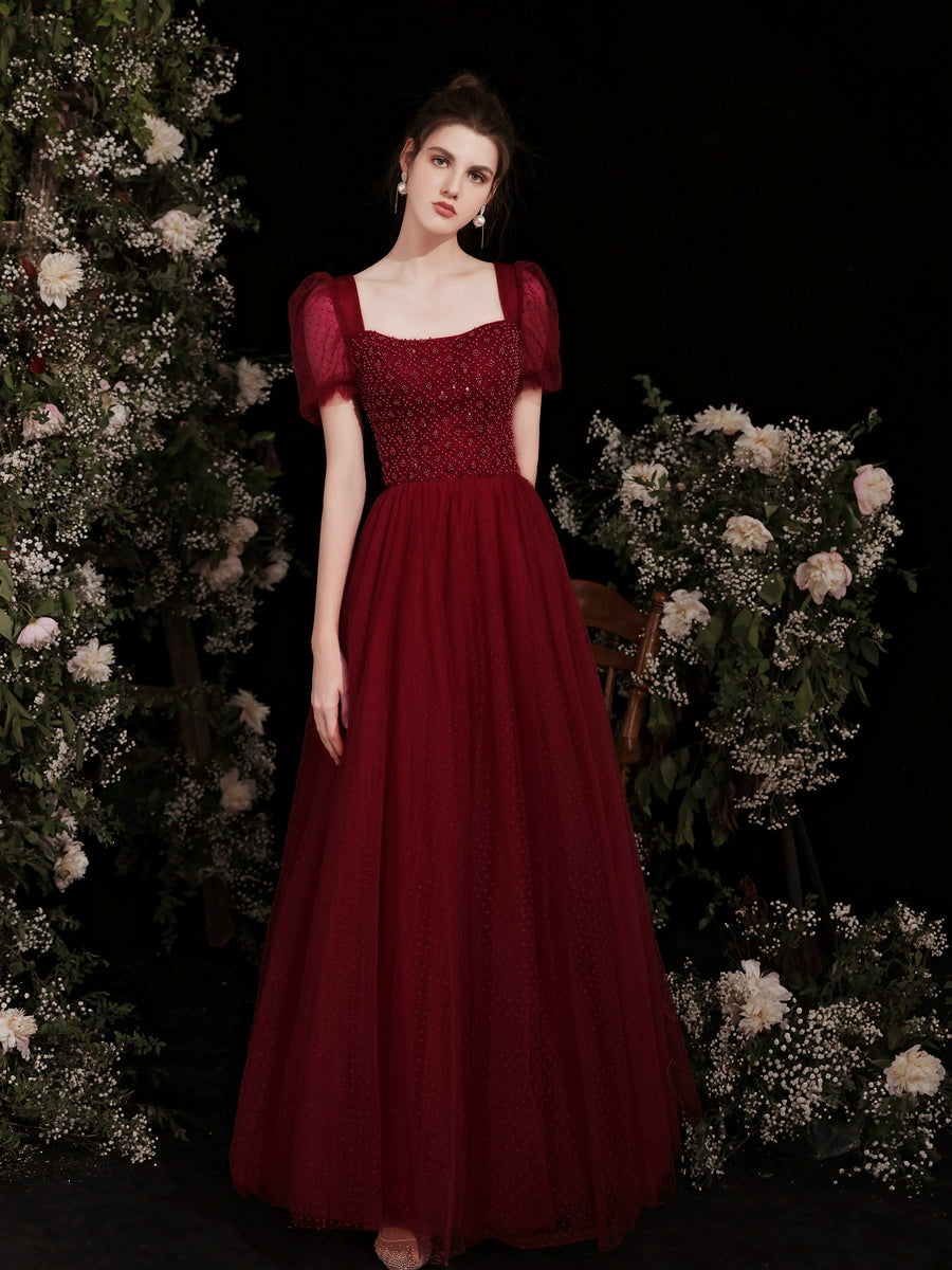 kate square neck maxi dress in Claret