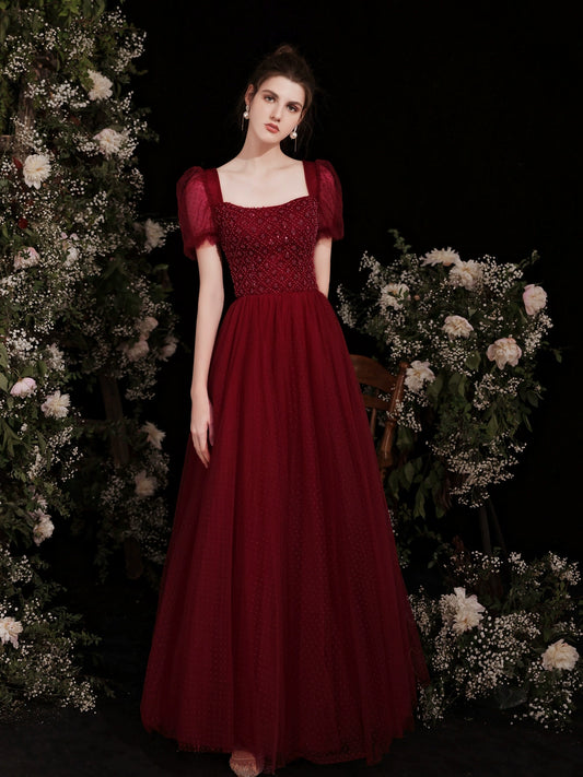 kate square neck maxi dress in Claret