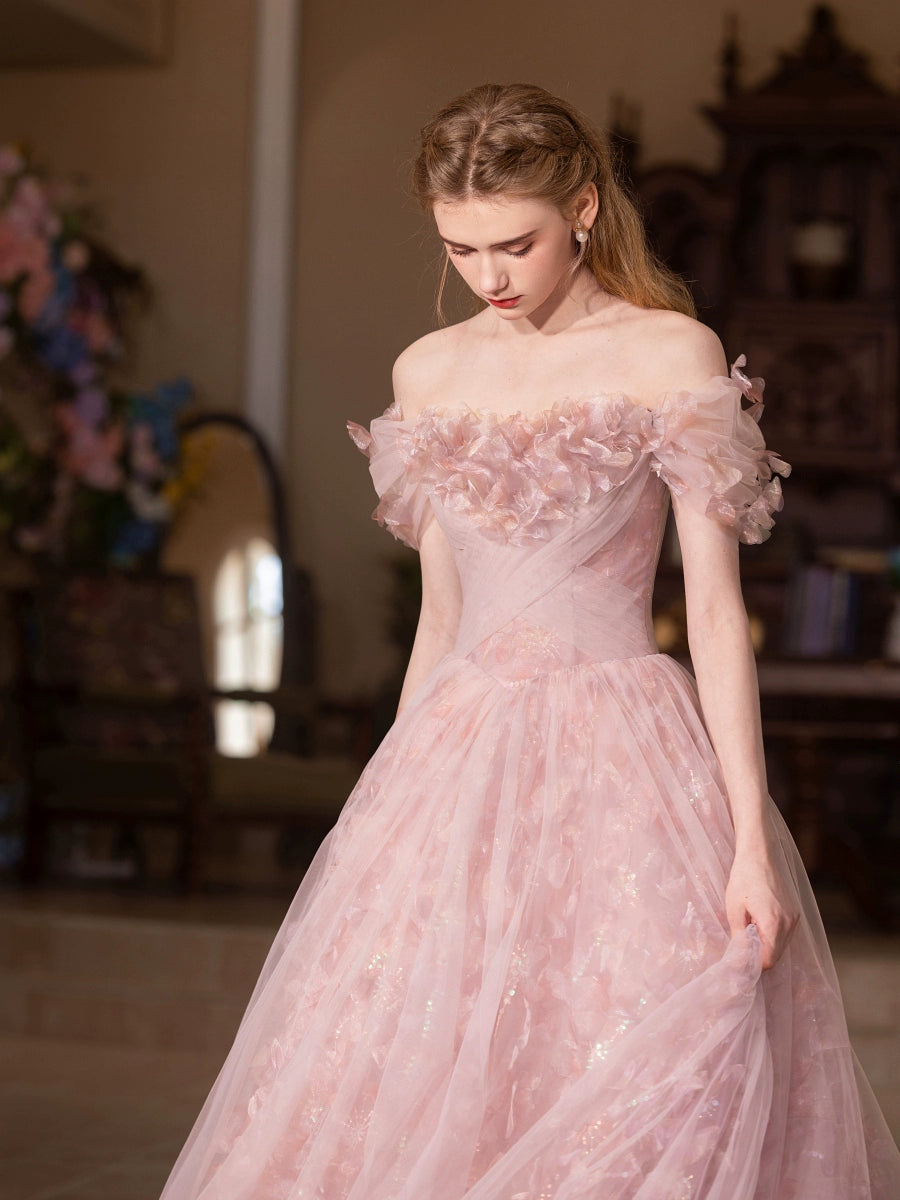 Lucy off-shoulder flower maxi dress in pink