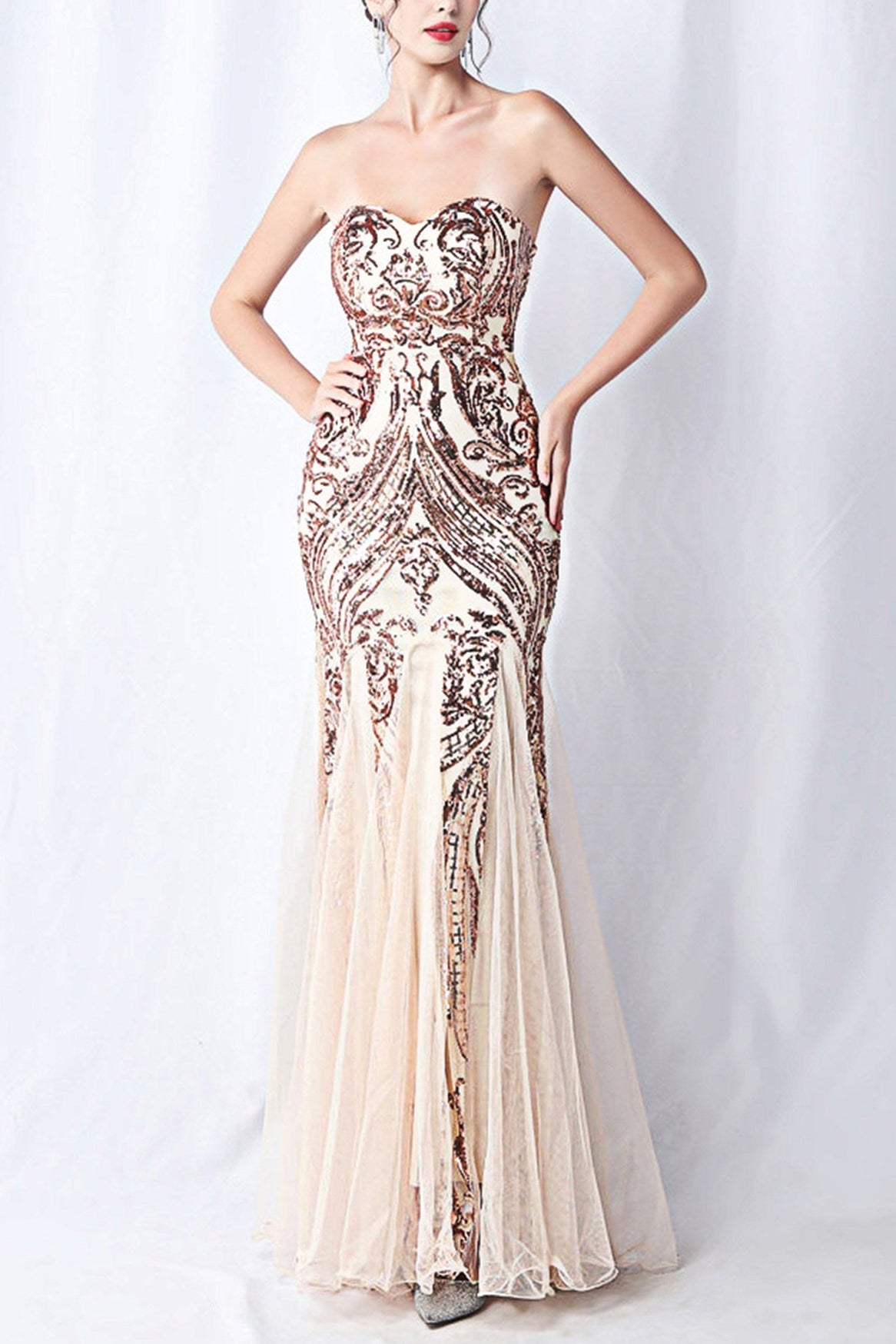 sparkle strapless tulle maxi dress