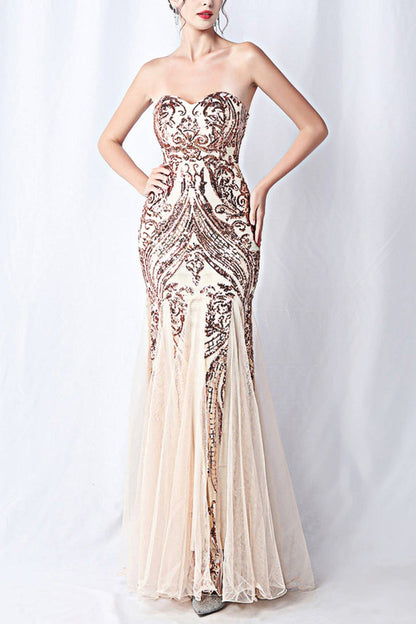 sparkle strapless tulle maxi dress