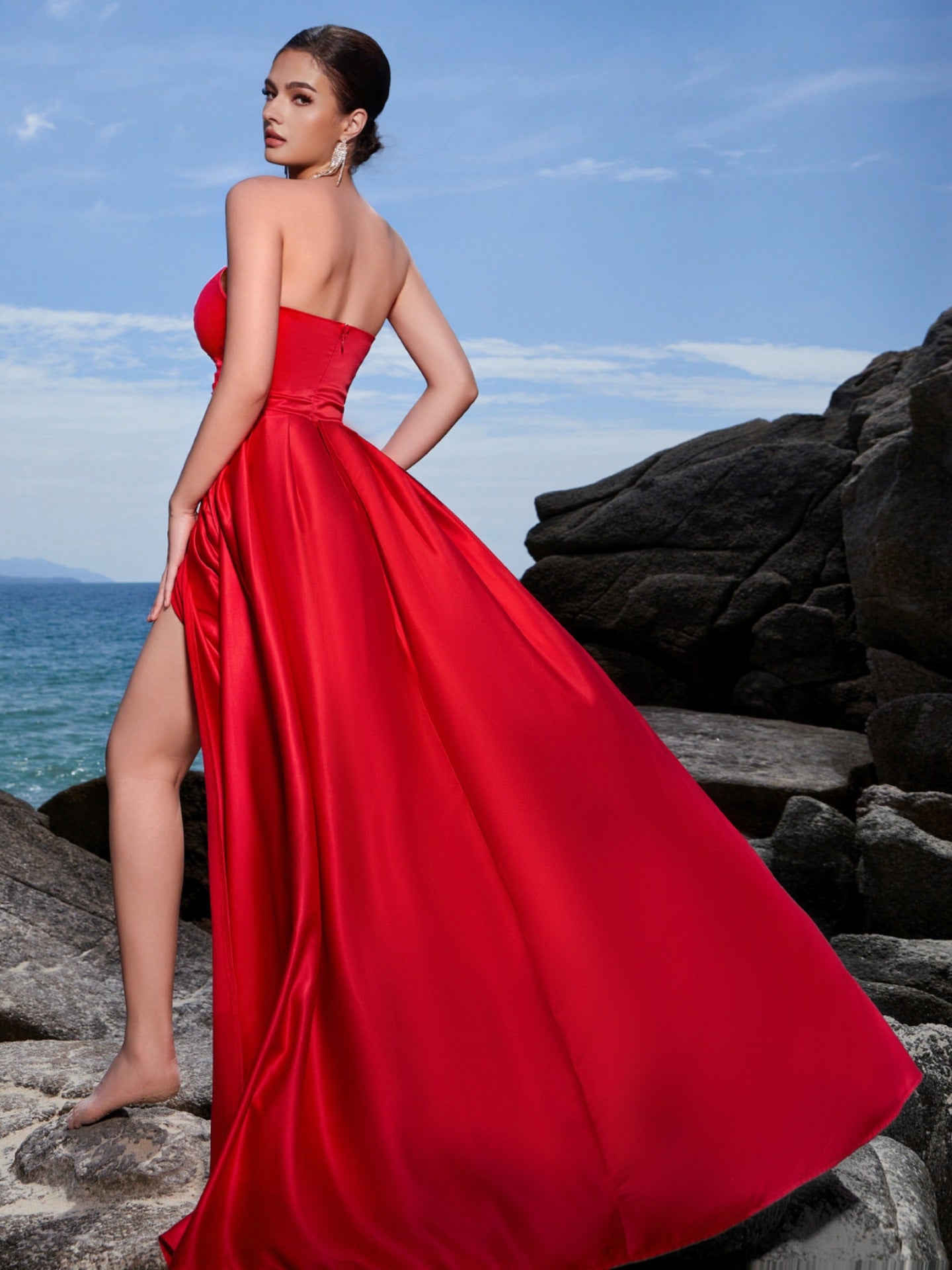 gina strapless backless slit maxi dress
