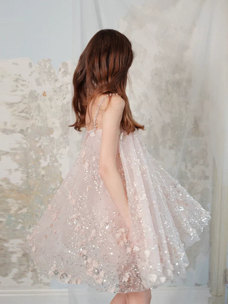 Zola Pink Flower Embroidered Loose doll Party Dress