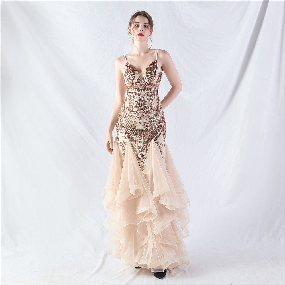 sequin slip tulle maxi dress