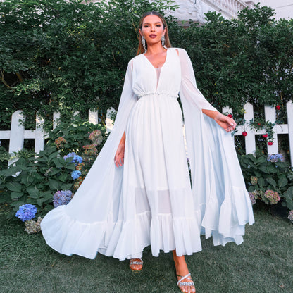 wendy v-neck chiffon maxi dress in white