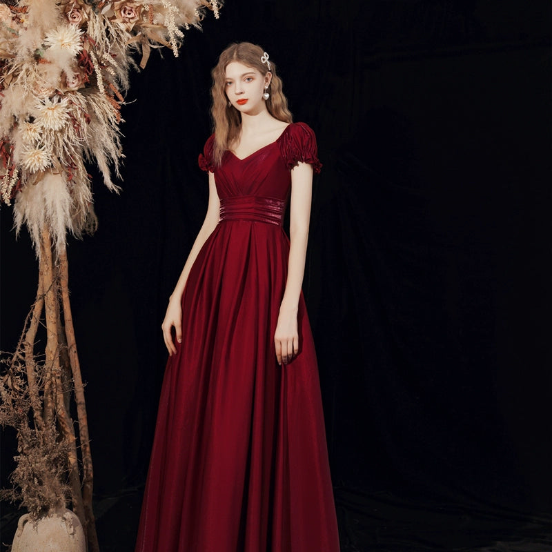 High-quality French red satin maxi dress