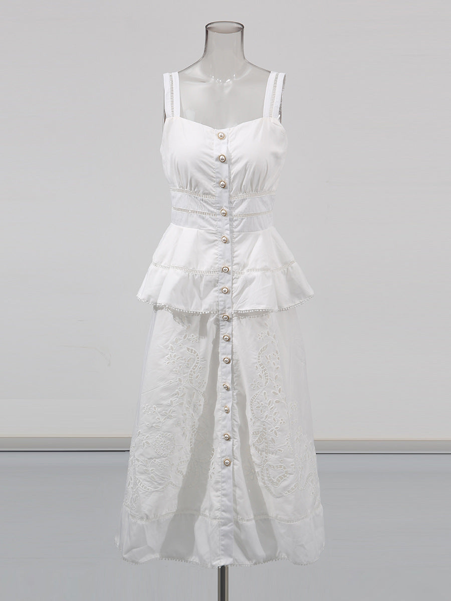 Peplum hollow Midi Dress in beige