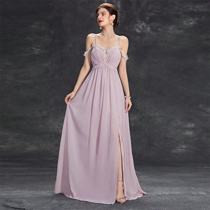 kate lace trim chiffon high slit maxi dress in pink