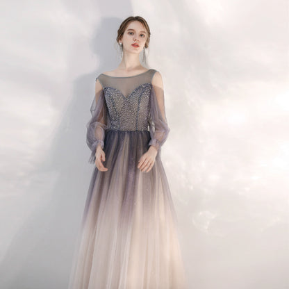 gradient purple sequin detail tulle maxi dress