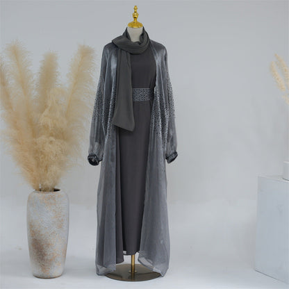 3 Pcs Set Cardigan+Inner Dress+Hijab