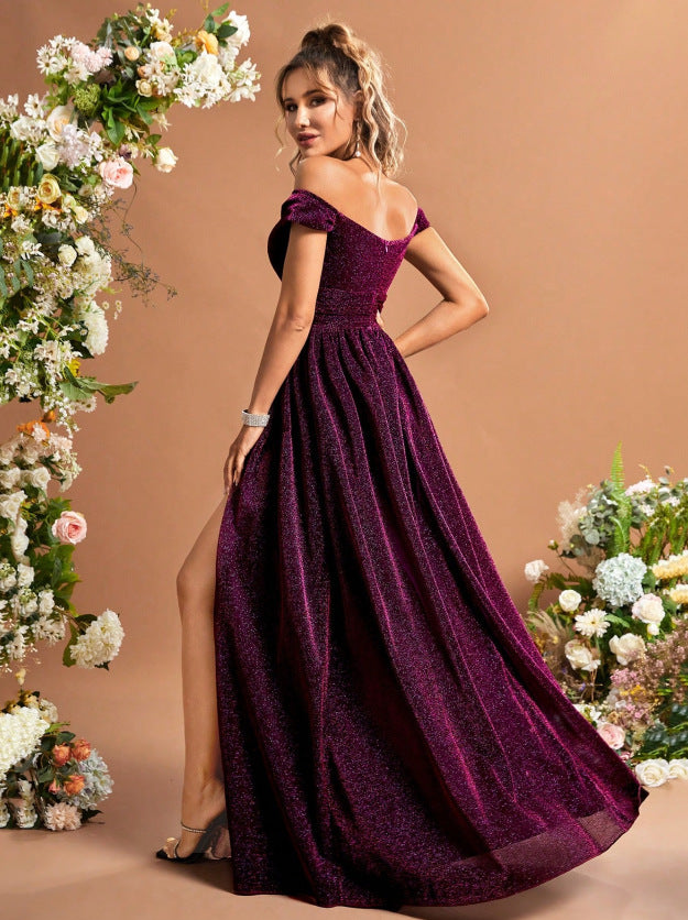 sequin detail high slit bodycon maxi dress in burgundy