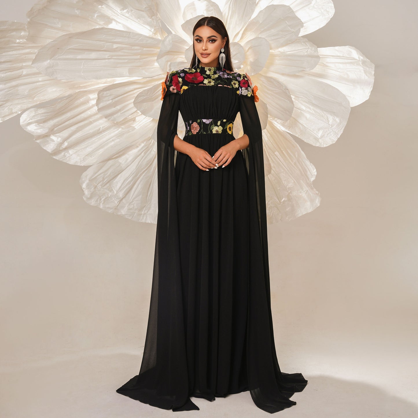 floral applique tulle maxi dress