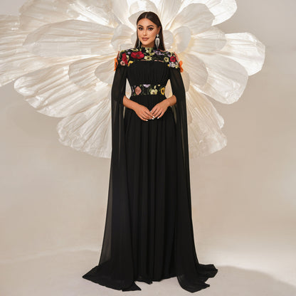 floral applique tulle maxi dress