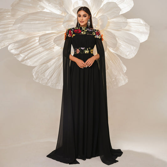 floral applique tulle maxi dress