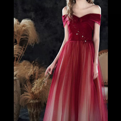 Gradient tulle strapless maxi dress in claret