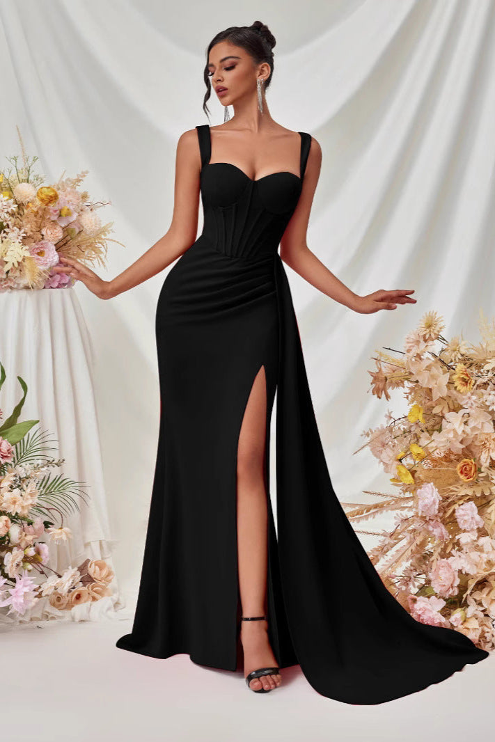 Hip-hugging high-slit suspender long dress