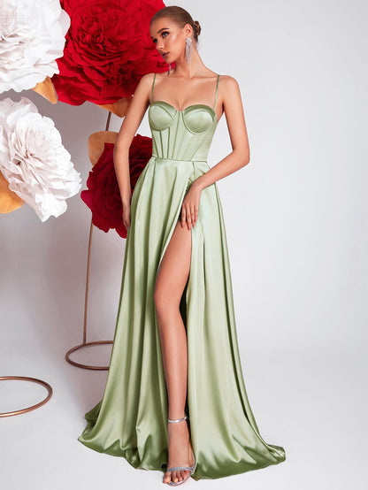 Twill high slit maxi dress