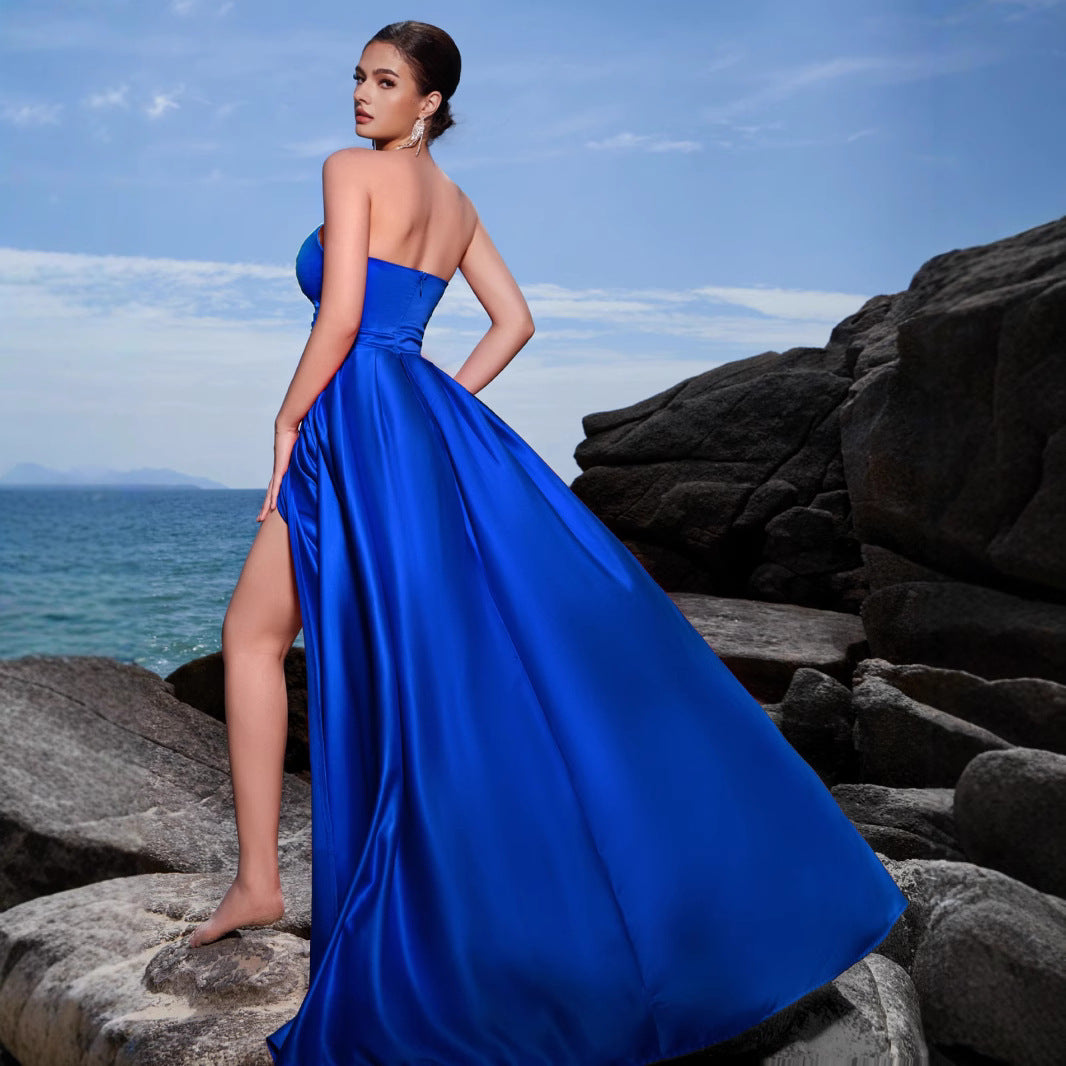 gina strapless backless slit maxi dress