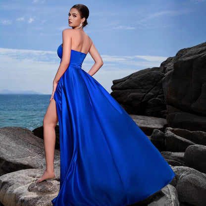 gina strapless backless slit maxi dress